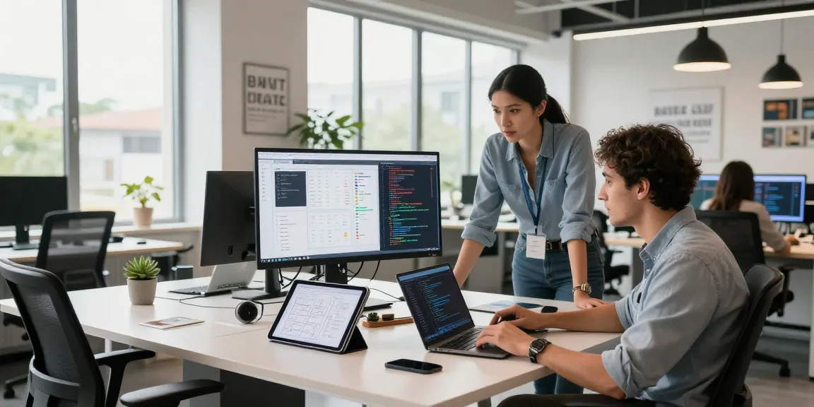 Developer collaborating with a team at the WPS Official Website's modern workspace, showcasing innovative software solutions.